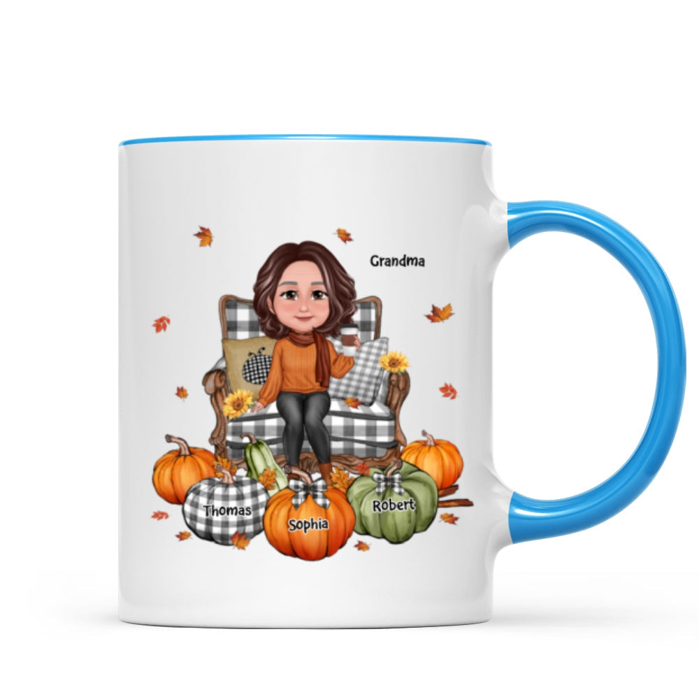 Grandma Sitting On Chair Pumpkins Personalized Mug