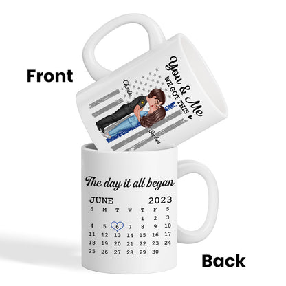 You & Me We Got This Hero Couple Kissing Anniversary Calendar Keepsake Personalized Mug