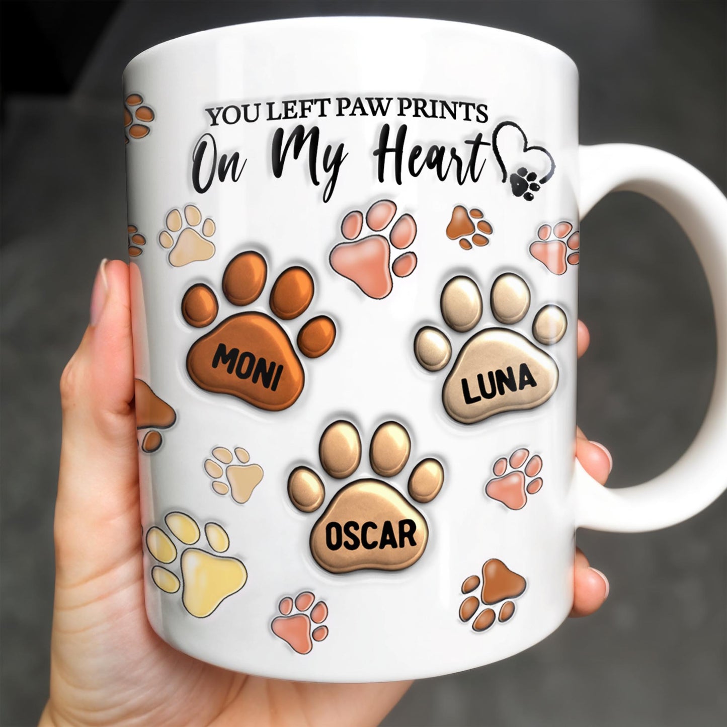 You Left Paw Prints On My Heart, Paw Prints and Custom Names - Personalized Custom Coffee Mug - PME059_MG
