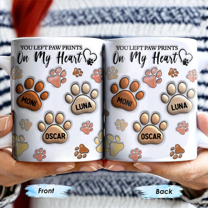 You Left Paw Prints On My Heart, Paw Prints and Custom Names - Personalized Custom Coffee Mug - PME059_MG