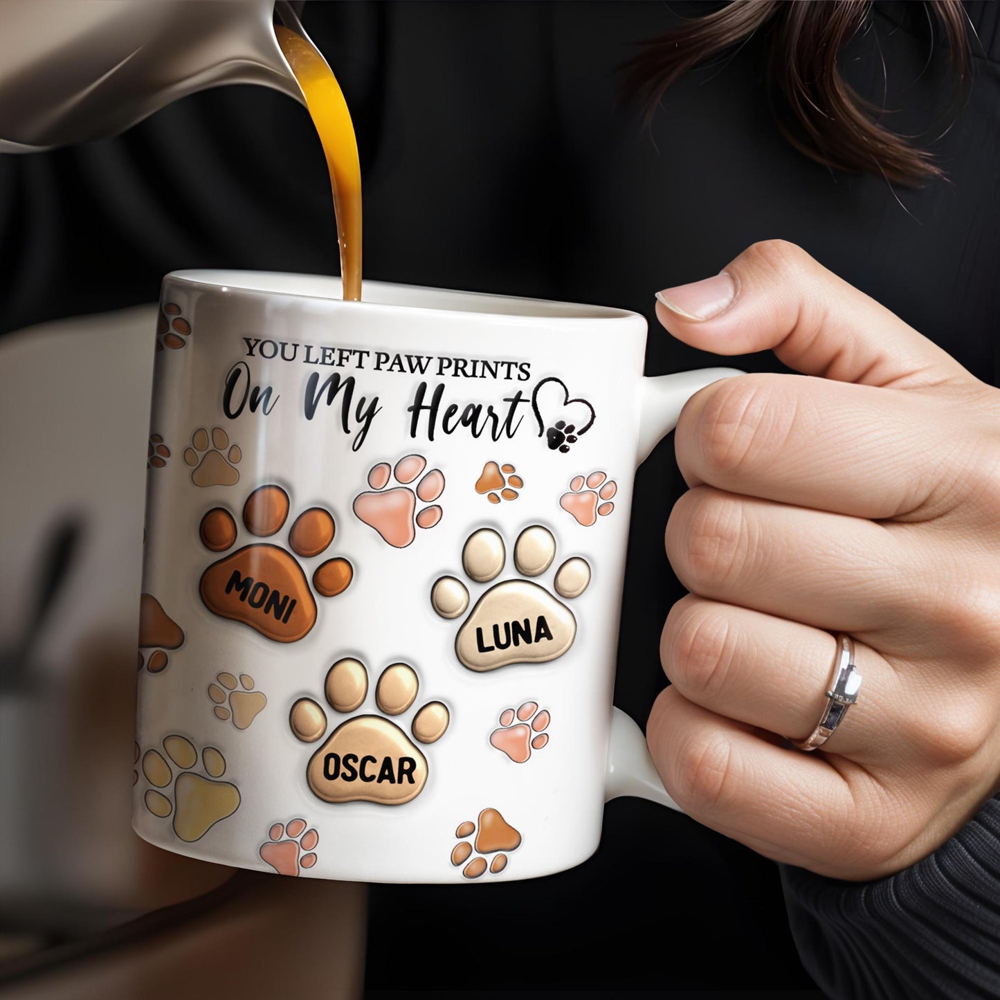 You Left Paw Prints On My Heart, Paw Prints and Custom Names - Personalized Custom Coffee Mug - PME059_MG