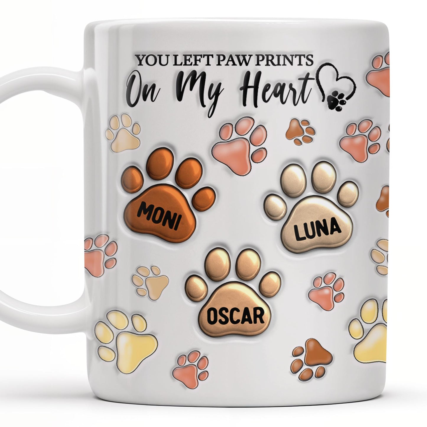 You Left Paw Prints On My Heart, Paw Prints and Custom Names - Personalized Custom Coffee Mug - PME059_MG