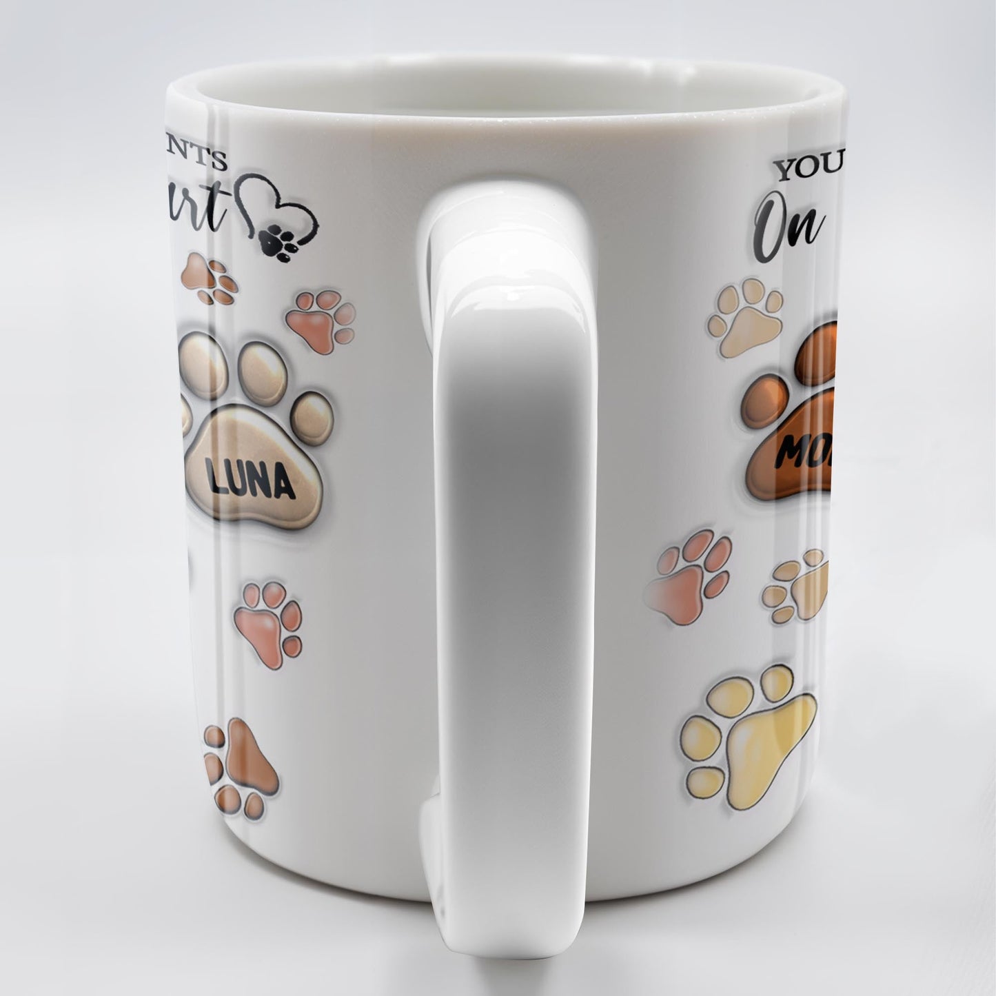 You Left Paw Prints On My Heart, Paw Prints and Custom Names - Personalized Custom Coffee Mug - PME059_MG