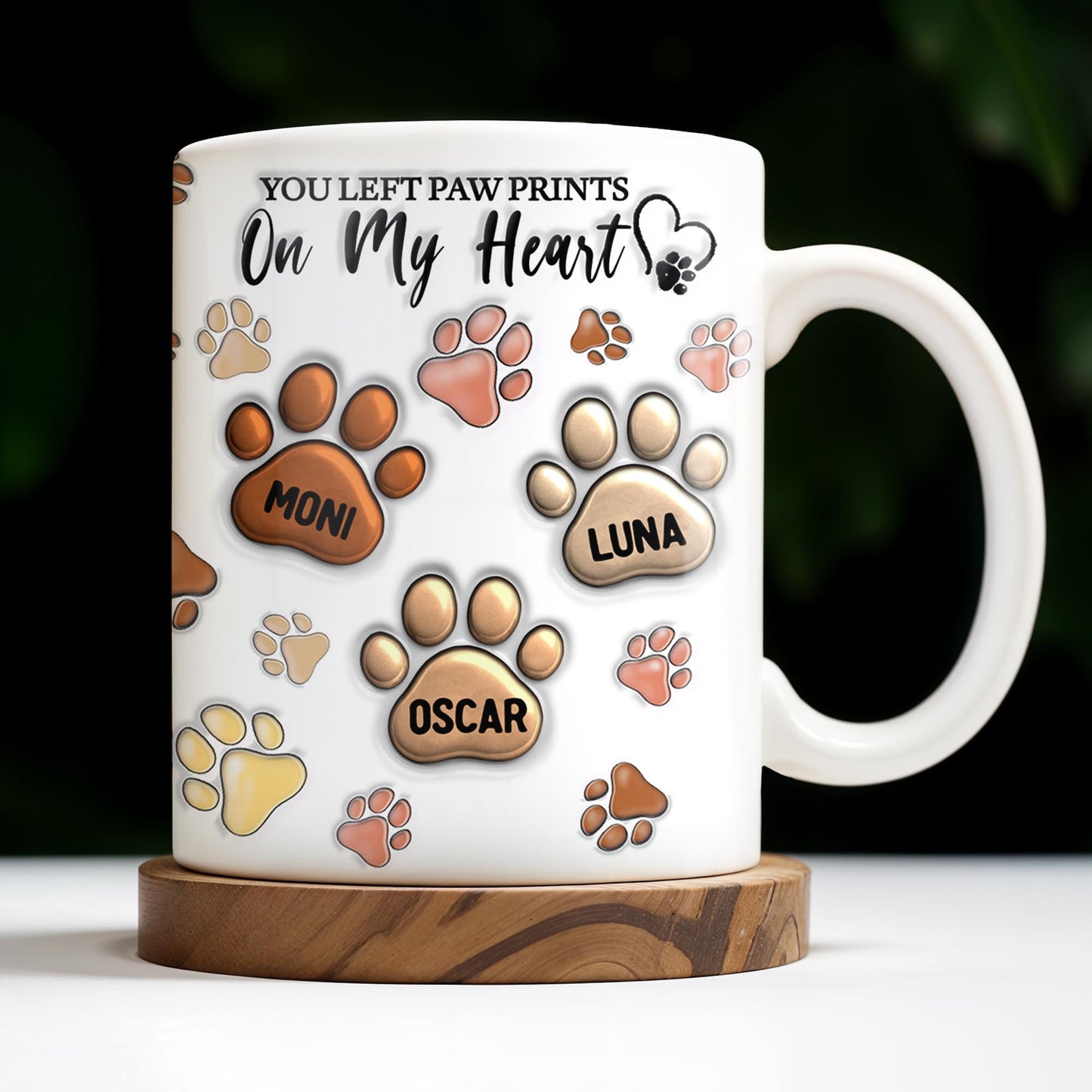 You Left Paw Prints On My Heart, Paw Prints and Custom Names - Personalized Custom Coffee Mug - PME059_MG
