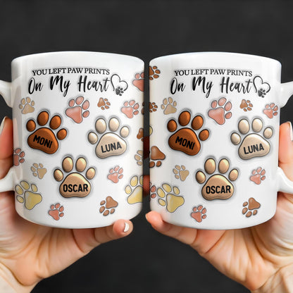 You Left Paw Prints On My Heart, Paw Prints and Custom Names - Personalized Custom Coffee Mug - PME059_MG