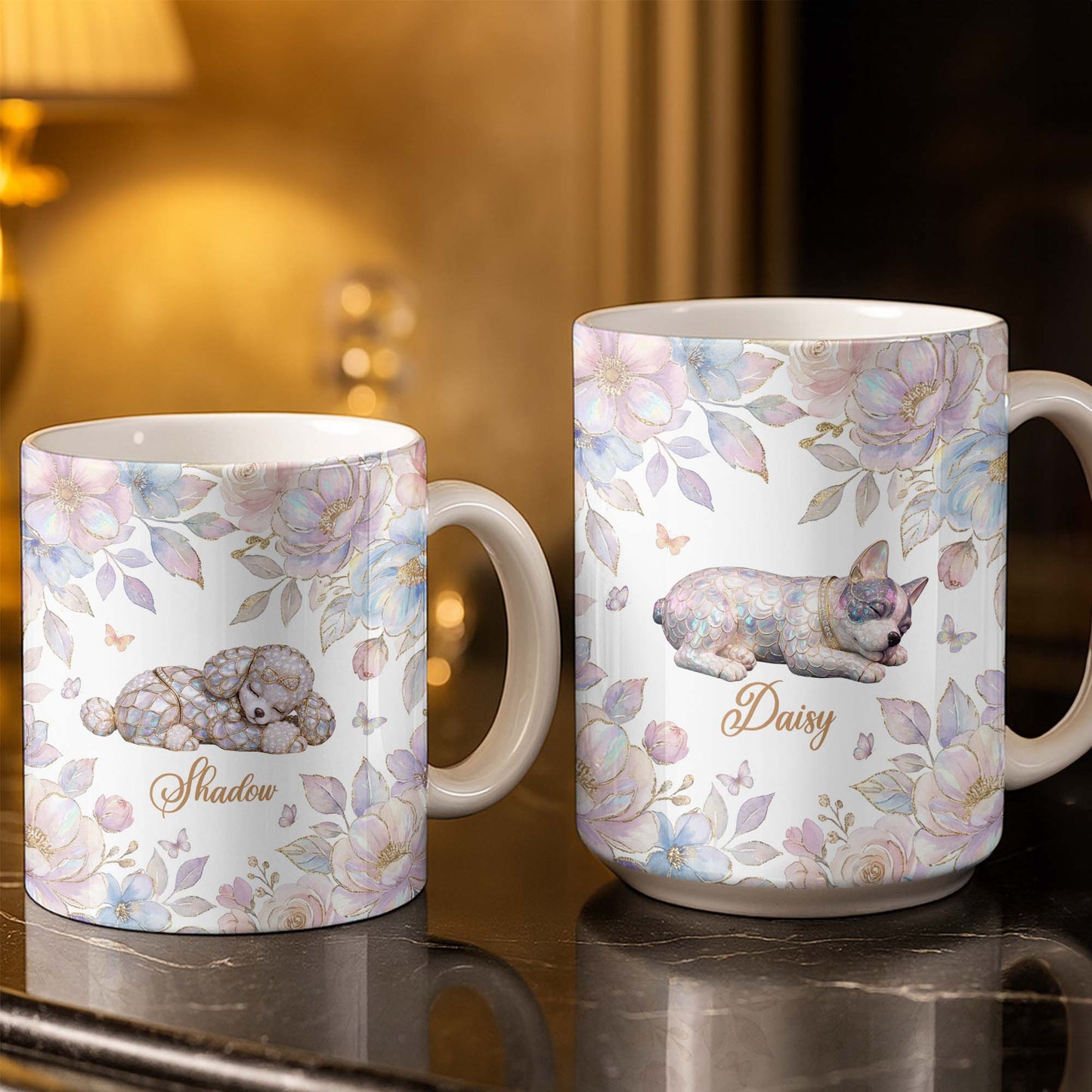 Surround Yourself With Love And Joy Featuring Dog And Flowers - Personalized Custom Coffee Mug - PME156_MG