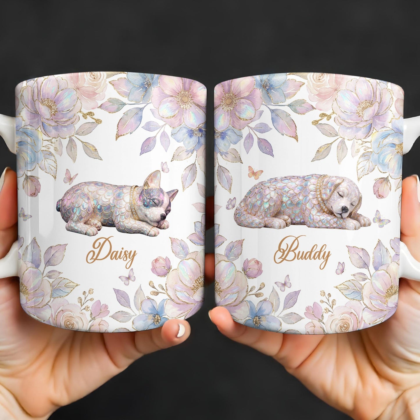 Surround Yourself With Love And Joy Featuring Dog And Flowers - Personalized Custom Coffee Mug - PME156_MG