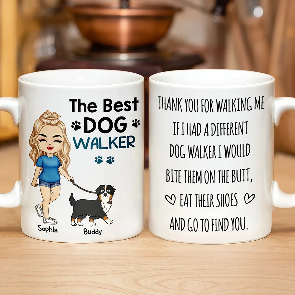 Thank You for Walking Me Hilarious Personalized White Ceramic Mug for Dog Walkers, Customizable with Dog, Perfect Gift for Pet Lovers