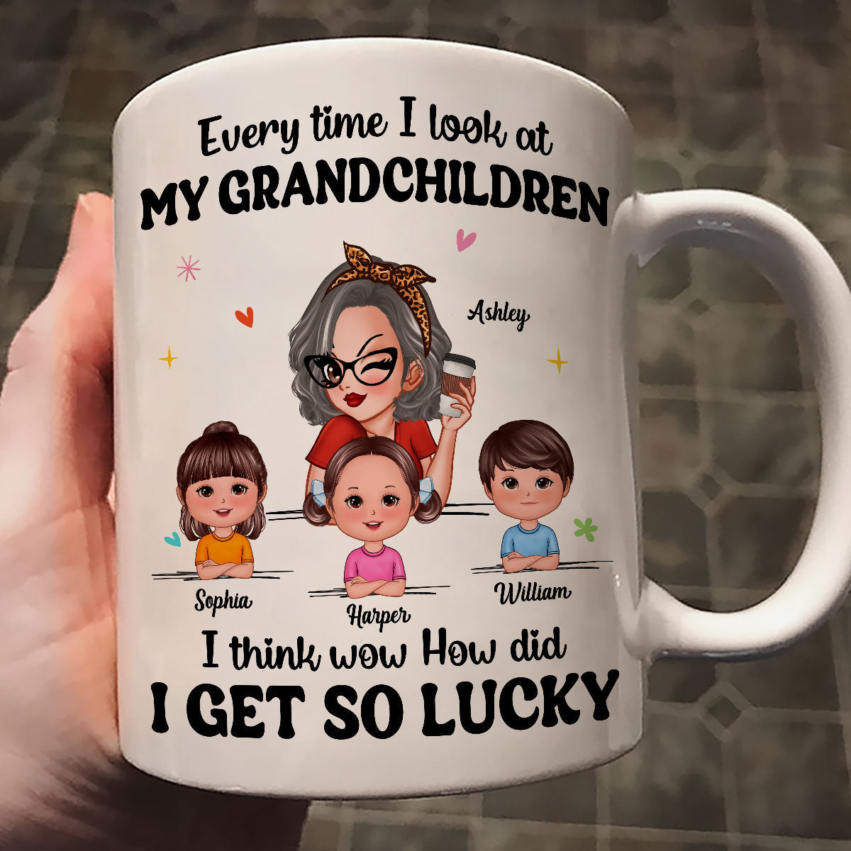 Wow How Did I Get So Lucky Personalized Mug, Gift For Grandma