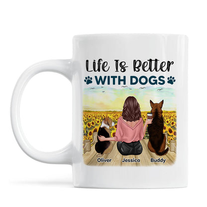 Girl & Dogs Bond Can't Be Broken Sunflower Field Personalized Mug