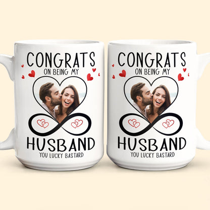 Custom Photo Congrats On Being My Husband - Personalized Ceramic Mug - Gift For Couple, Husband Wife NH96