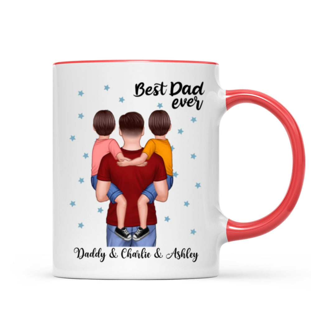 Dad Holding Kids Blue Stars Father's Day Gift Personalized Mug