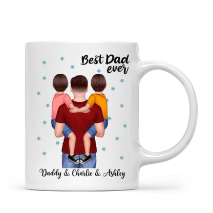 Dad Holding Kids Blue Stars Father's Day Gift Personalized Mug
