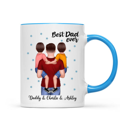 Dad Holding Kids Blue Stars Father's Day Gift Personalized Mug