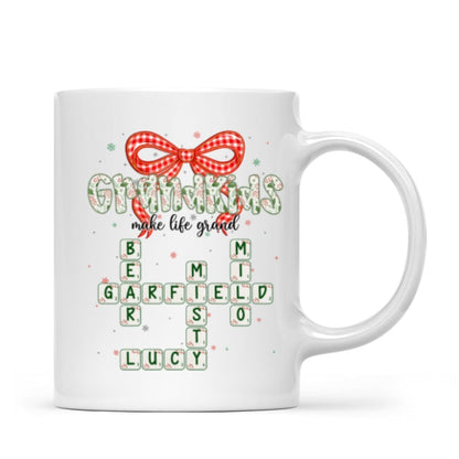 Grandkids Make Life Grand Coquette Floral Christmas Pattern Crossword Puzzle Art - Personalized Mug