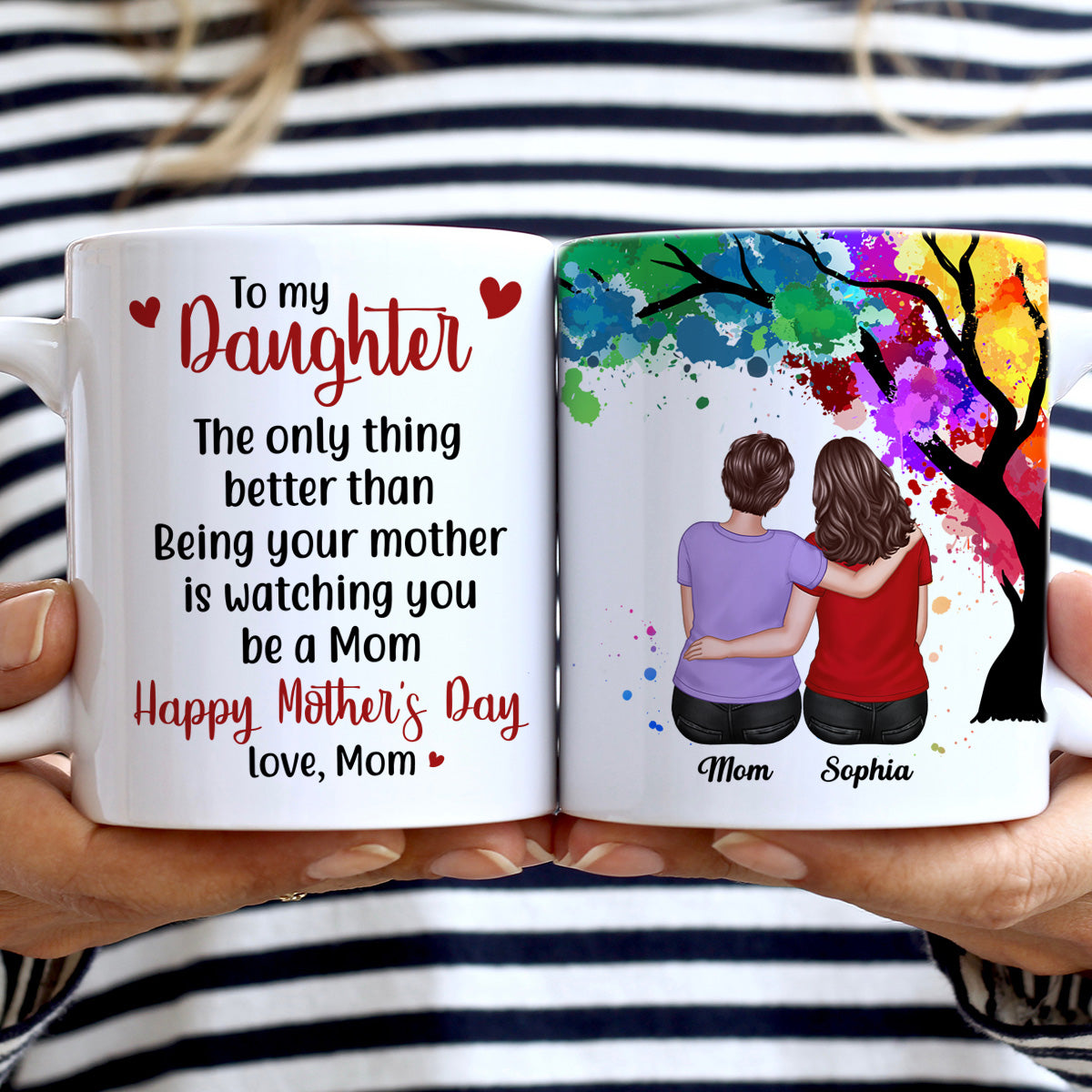 To My Daughter Happy Mother's Day Watercolor Tree Personalized Mug