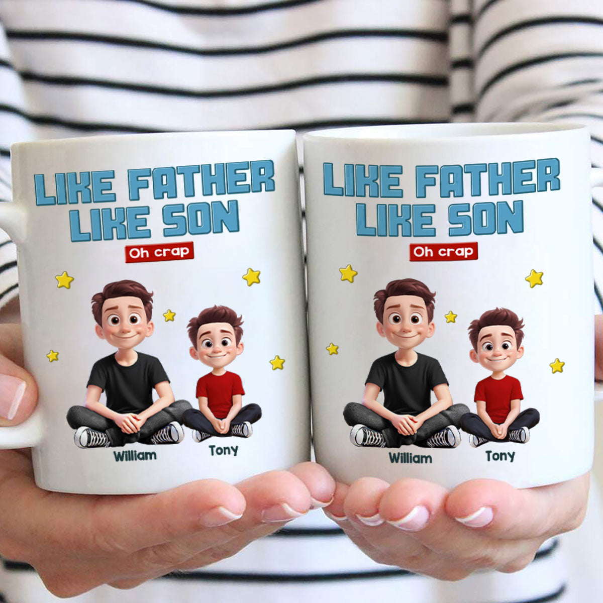 Like Father Like Daughter Son Cartoon Funny Style Personalized Mug, Gift For Dad