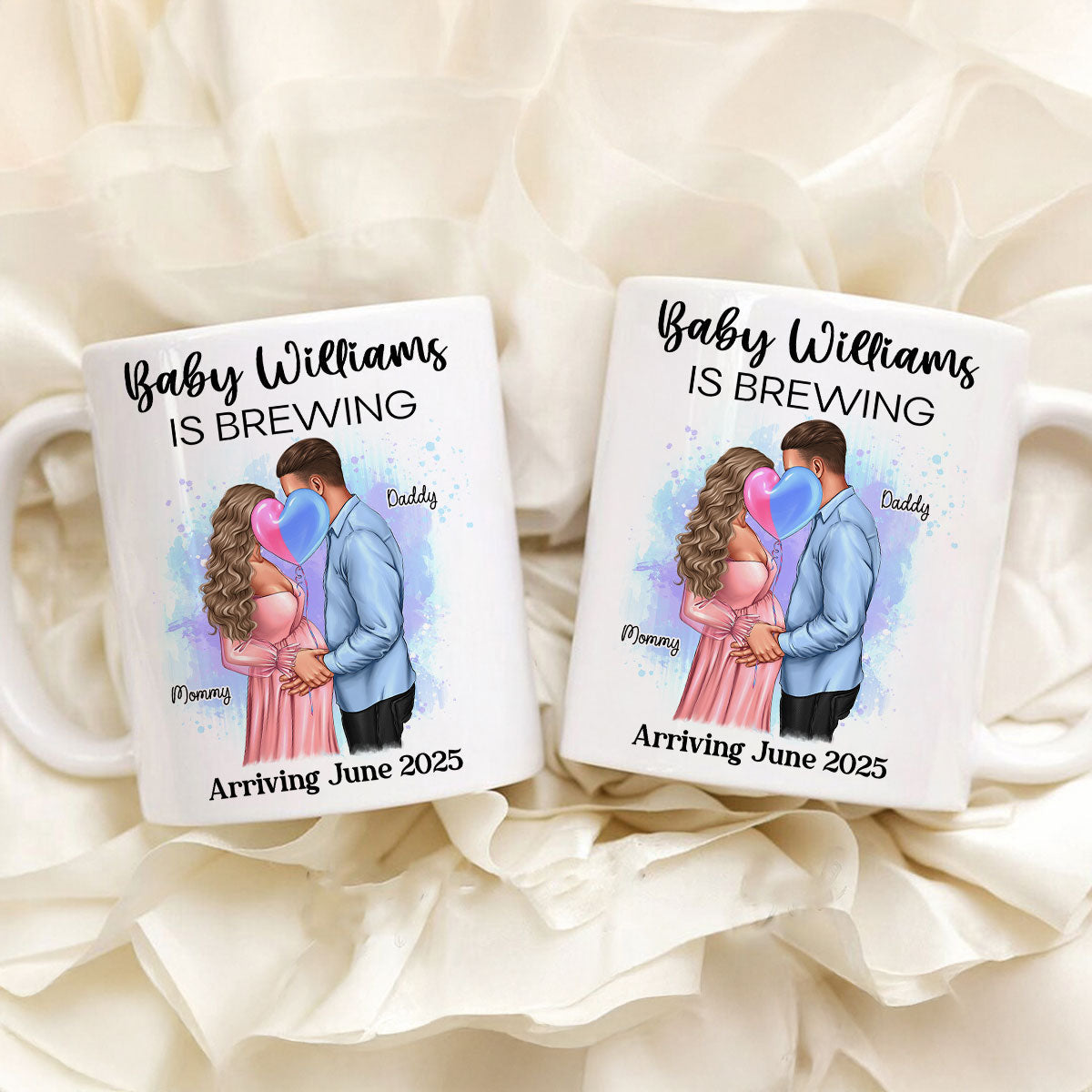 Baby Is Brewing Pregnancy Kissing Couple Personalized Mug Expecting Mom Gift, Expecting Parents Gift, Gift