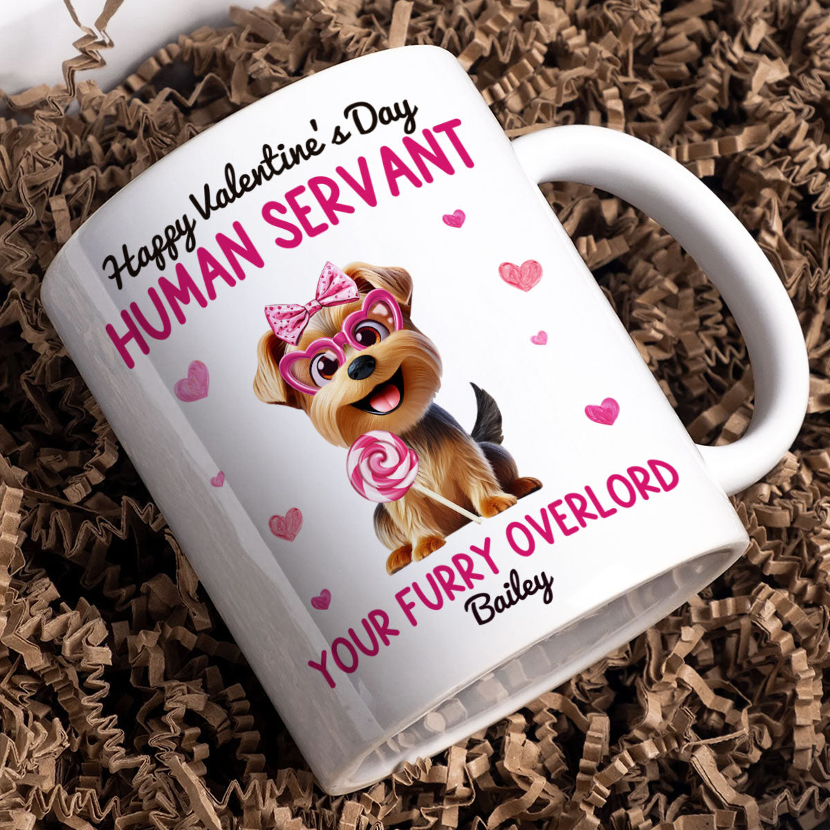 Funny Cartoon Dogs Happy Human Servant Personalized Mug, Gift For Dog Lovers, Dog Moms