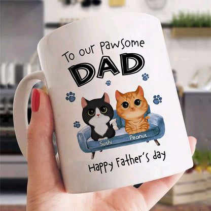 To Pawsome Dad Watercolor Cute Cat Sitting On Sofa Personalized Mug