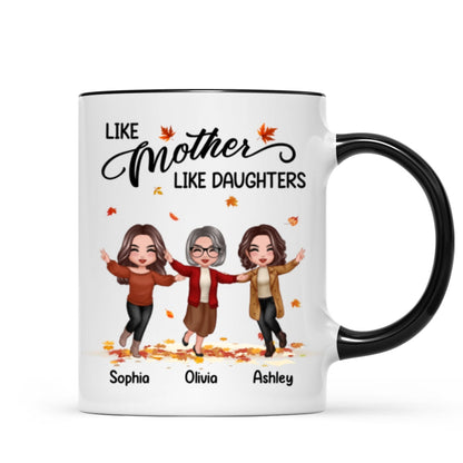 Fall Season Happy Doll Mom Daughters Playing With Autumn Leaves Personalized Mug