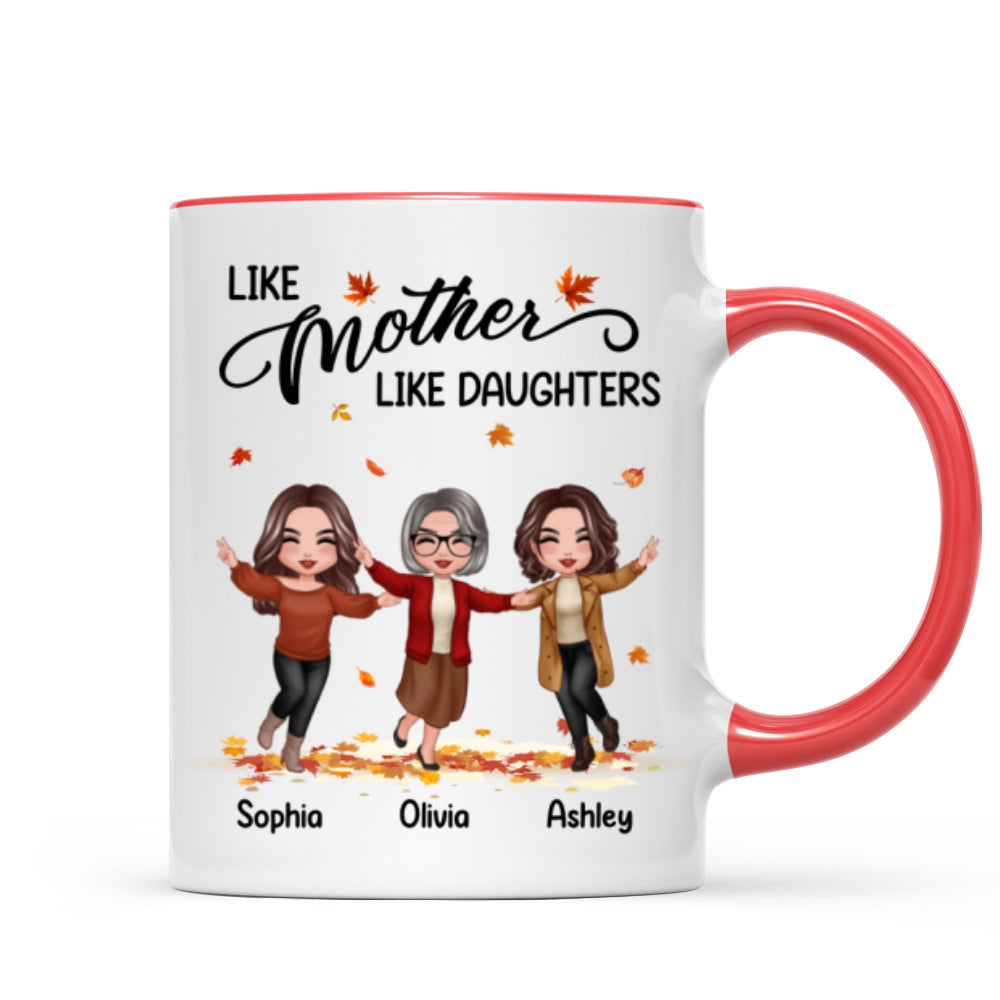 Fall Season Happy Doll Mom Daughters Playing With Autumn Leaves Personalized Mug