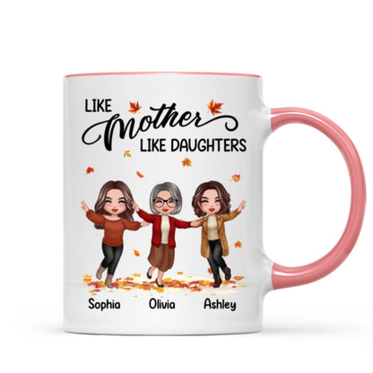 Fall Season Happy Doll Mom Daughters Playing With Autumn Leaves Personalized Mug