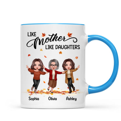 Fall Season Happy Doll Mom Daughters Playing With Autumn Leaves Personalized Mug