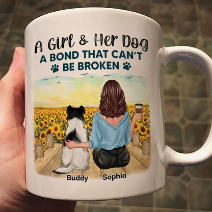 Girl & Dogs Bond Can't Be Broken Sunflower Field Personalized Mug