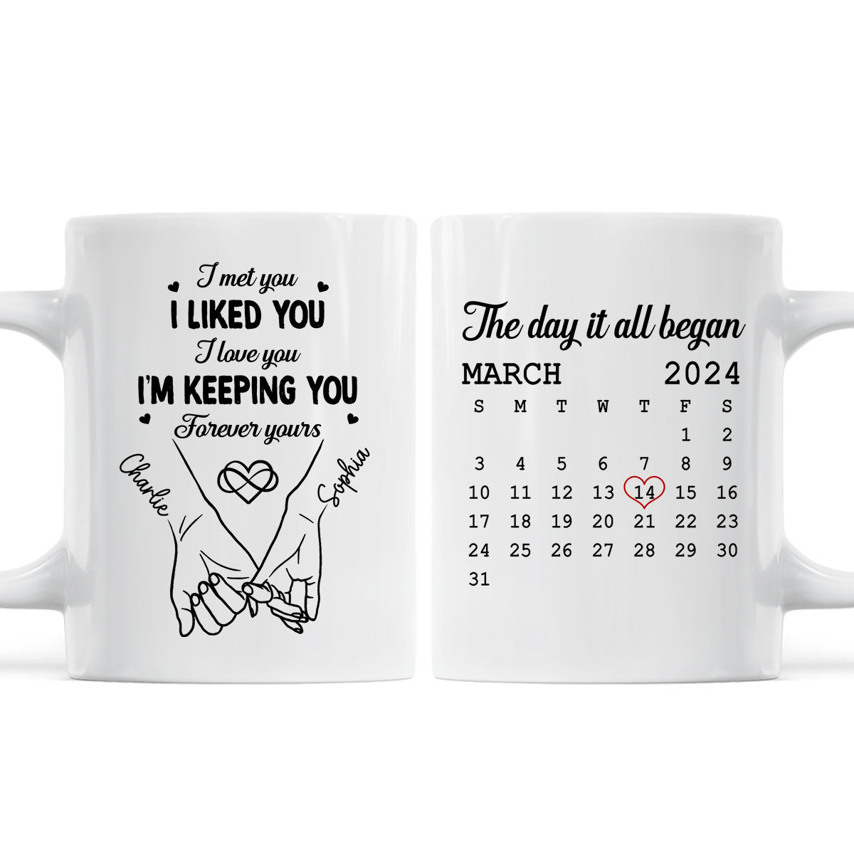 Couple Hand in Hand Gift Anniversary Calendar Keepsake Wedding Gift Personalized Mug