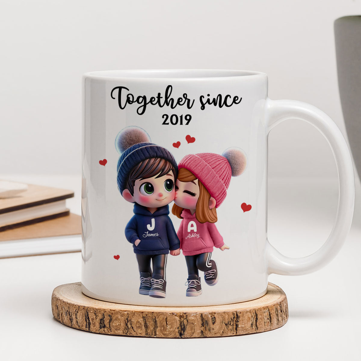 Cute Cartoon Couple Together Since Personalized Mug, Gift for him, Gift for her