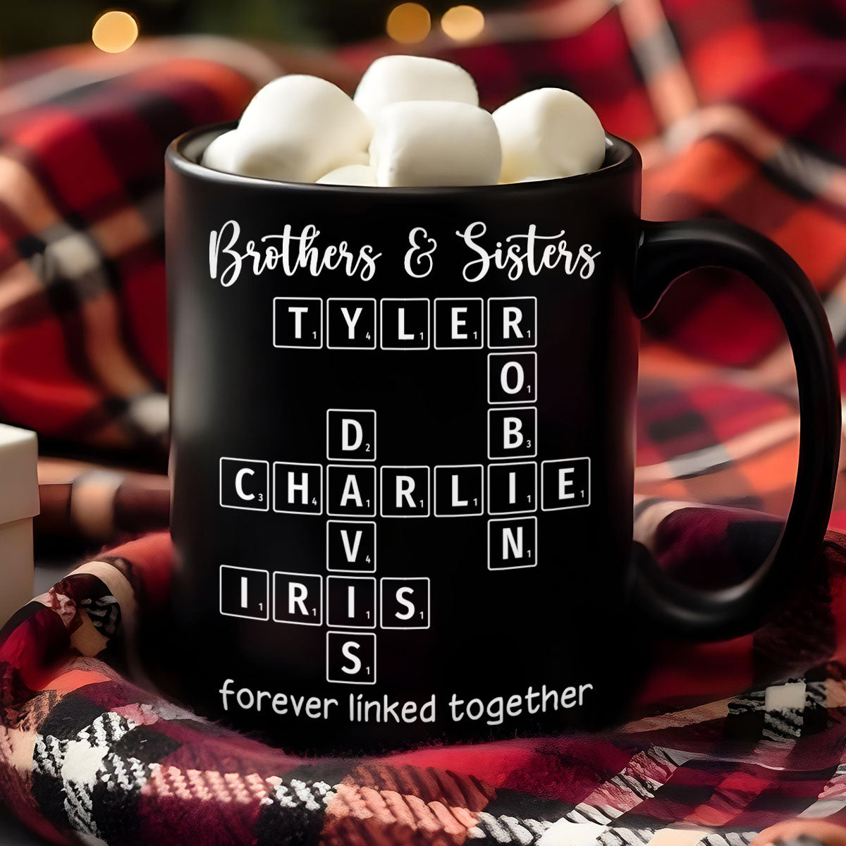 Brothers & Sisters Siblings Family Forever Linked Crossword Outline Personalized Mug