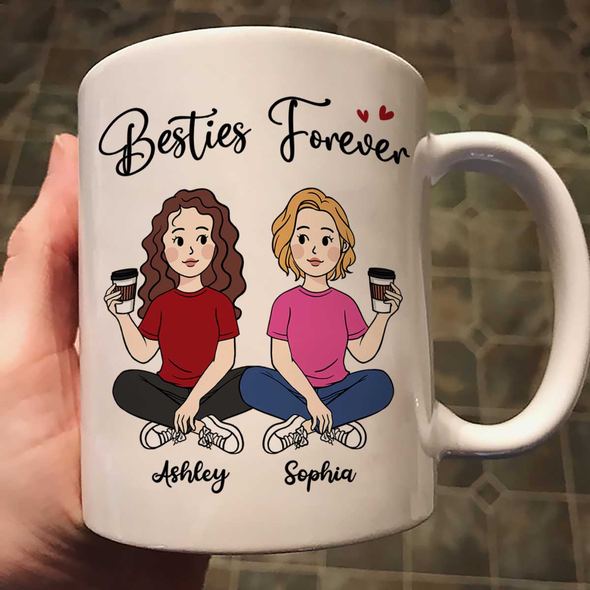 Cartoon Chibi Besties Sisters Sitting Gift For Best Friends Personalized Mug