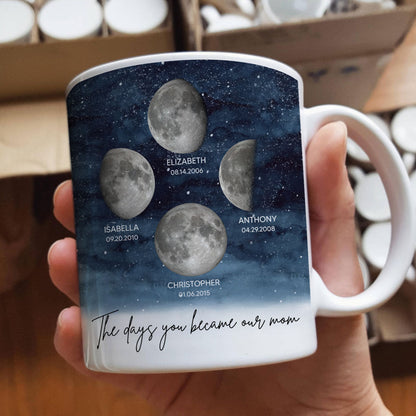 Starry Night Custom Birth Moon Phase The Day You Became Mom Personalized Mug, Gift