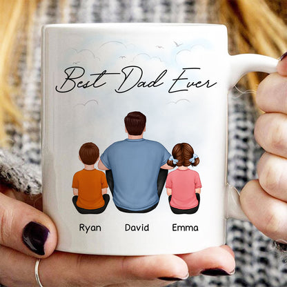 Back View Dad And Kids Dogs Cats Sitting Father's Day Gift For Dad Personalized Mug