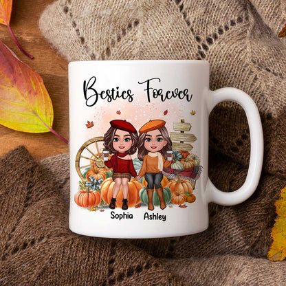 Fall Season Besties Sister Sitting On Pumpkins Personalized Mug