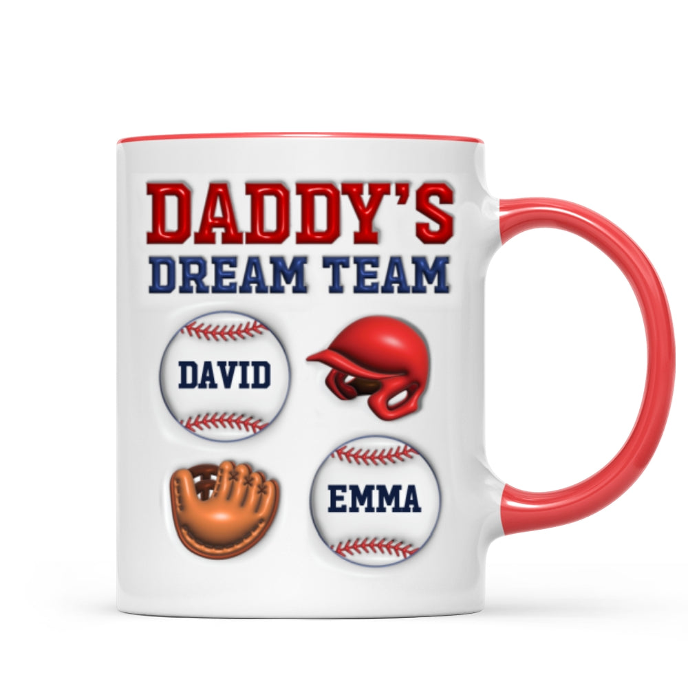 Daddy's Dream Team Baseball 3D Inflated Effect Personalized Mug