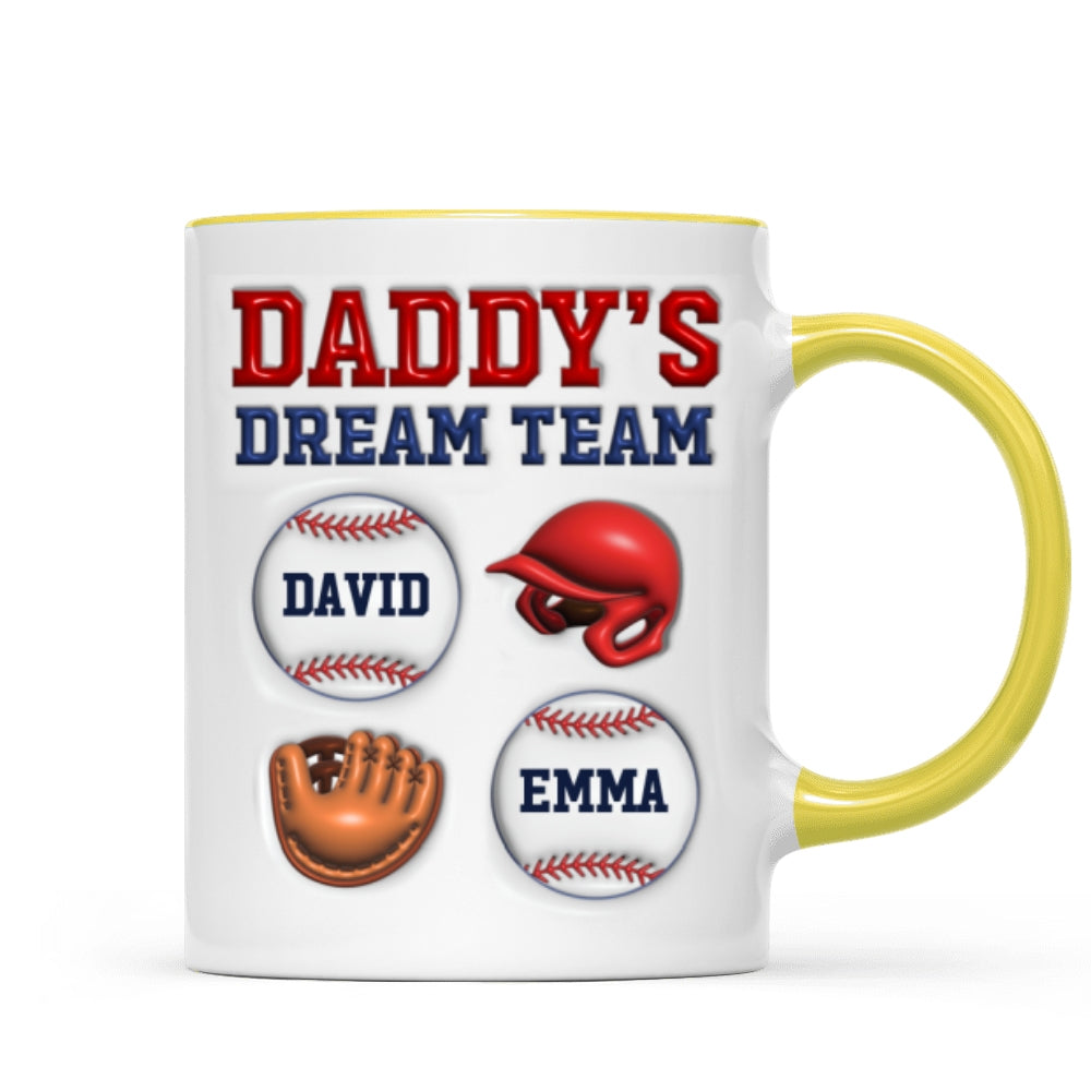 Daddy's Dream Team Baseball 3D Inflated Effect Personalized Mug