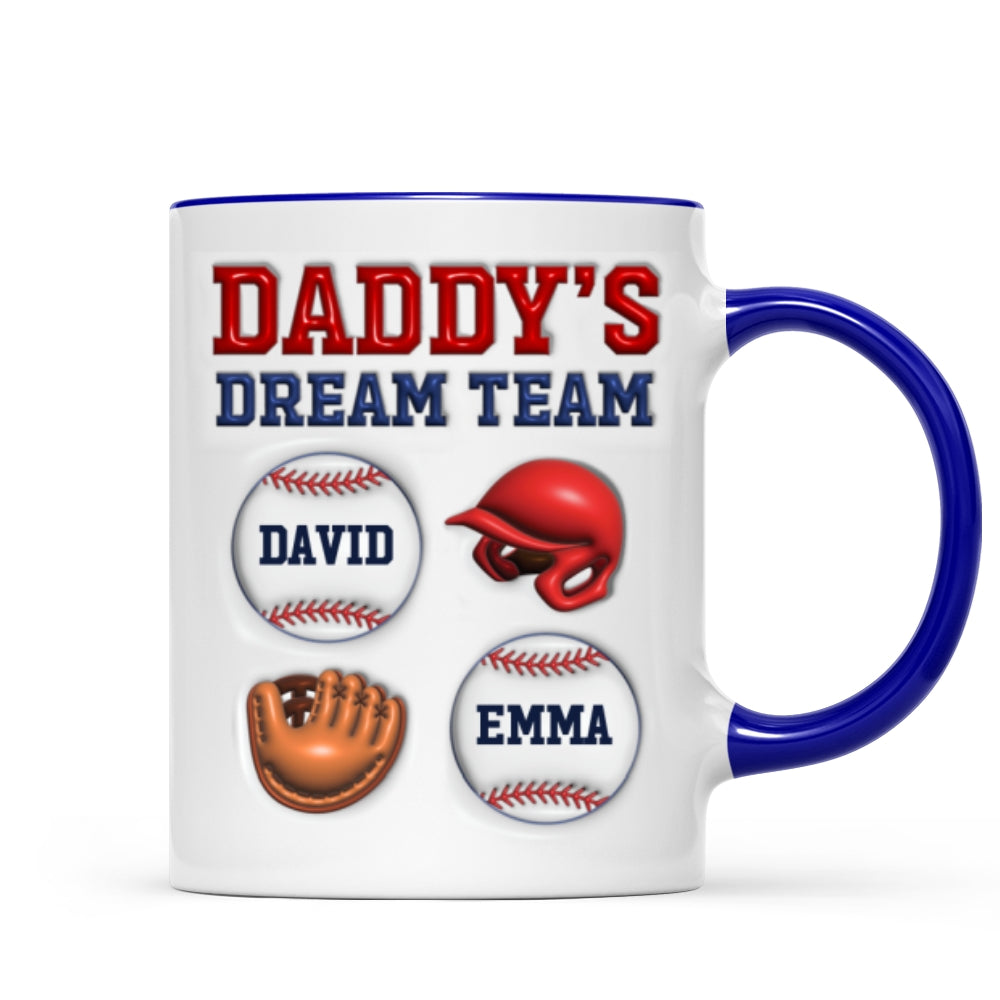 Daddy's Dream Team Baseball 3D Inflated Effect Personalized Mug