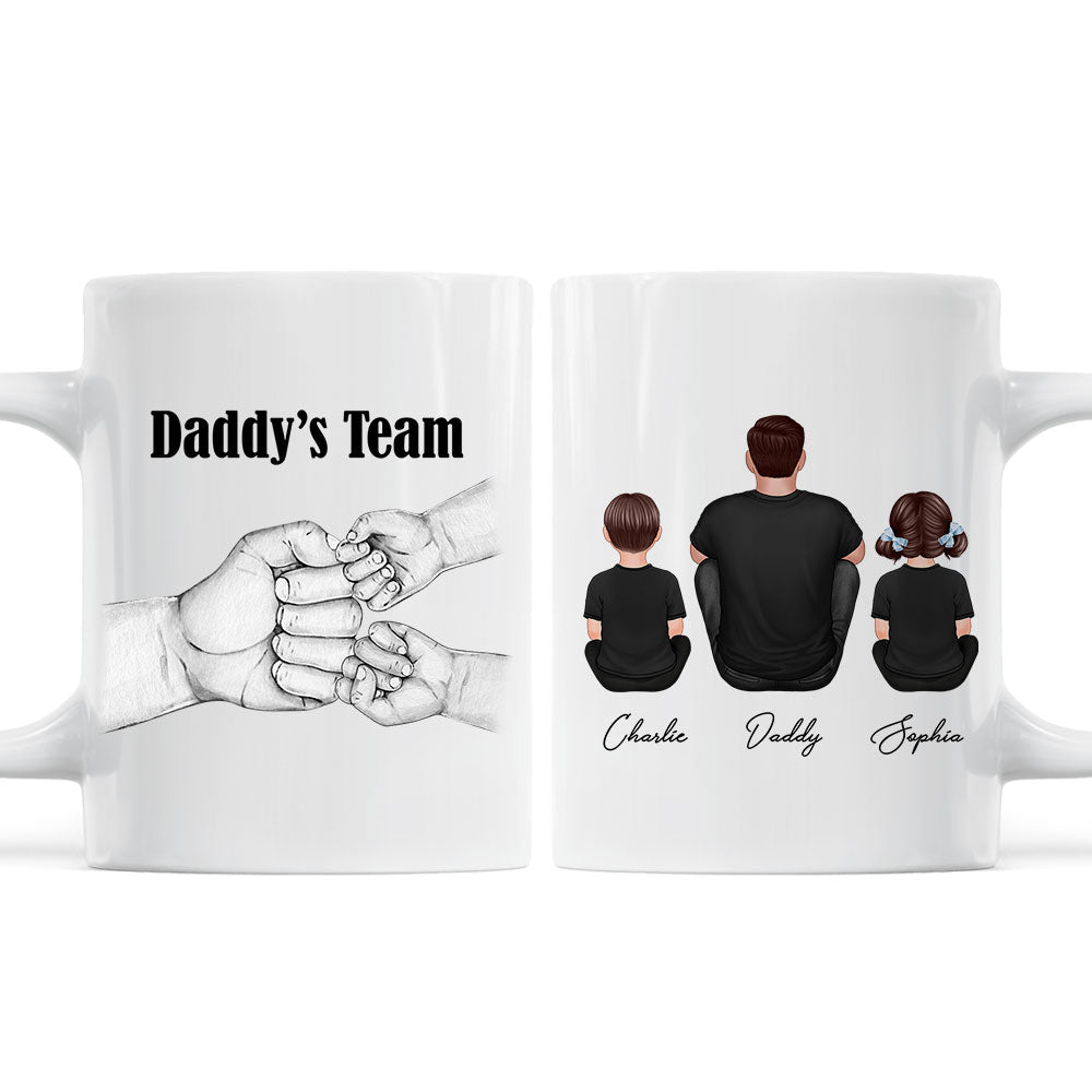 Dad Grandpa Team Fist Bump Sitting Back View Personalized Mug, Unique Father's Day Gift for Dad, Gift for Husband
