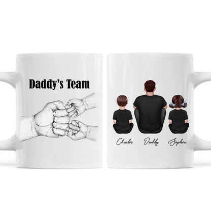 Dad Grandpa Team Fist Bump Sitting Back View Personalized Mug, Unique Father's Day Gift for Dad, Gift for Husband