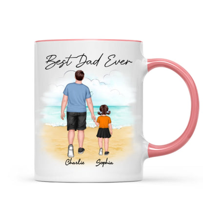 Beach Landscape Best Dad Ever Dad And Son Daughter Walking Personalized Mug