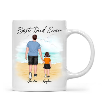 Beach Landscape Best Dad Ever Dad And Son Daughter Walking Personalized Mug
