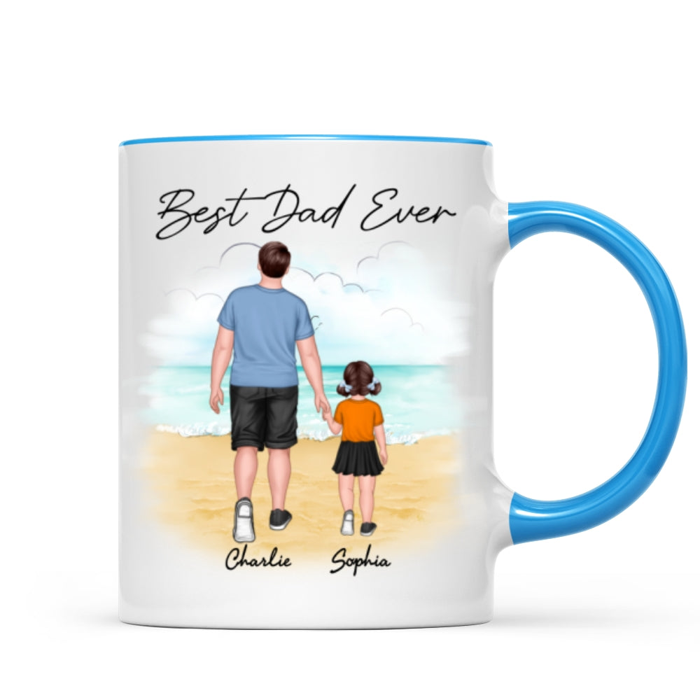 Beach Landscape Best Dad Ever Dad And Son Daughter Walking Personalized Mug