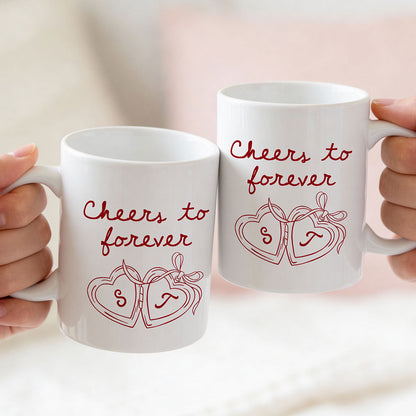 Cheers To Forever Couple Custom Heart Locket - Personalized Mug - Gift For Her, Gift For Him