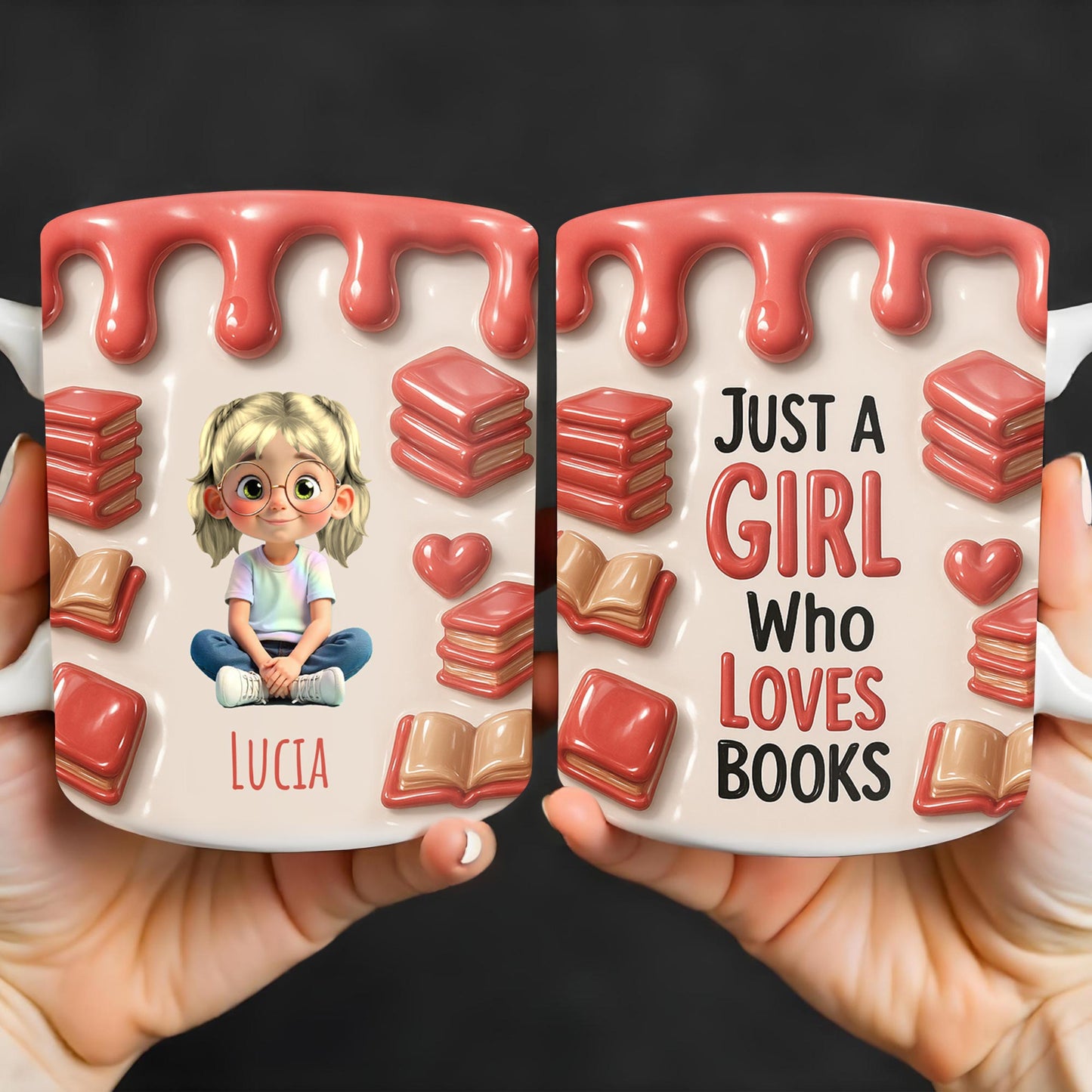 Just A Girl Who Loves Books, Hearts and Books Design - Personalized Custom Coffee Mug - READ001_MG