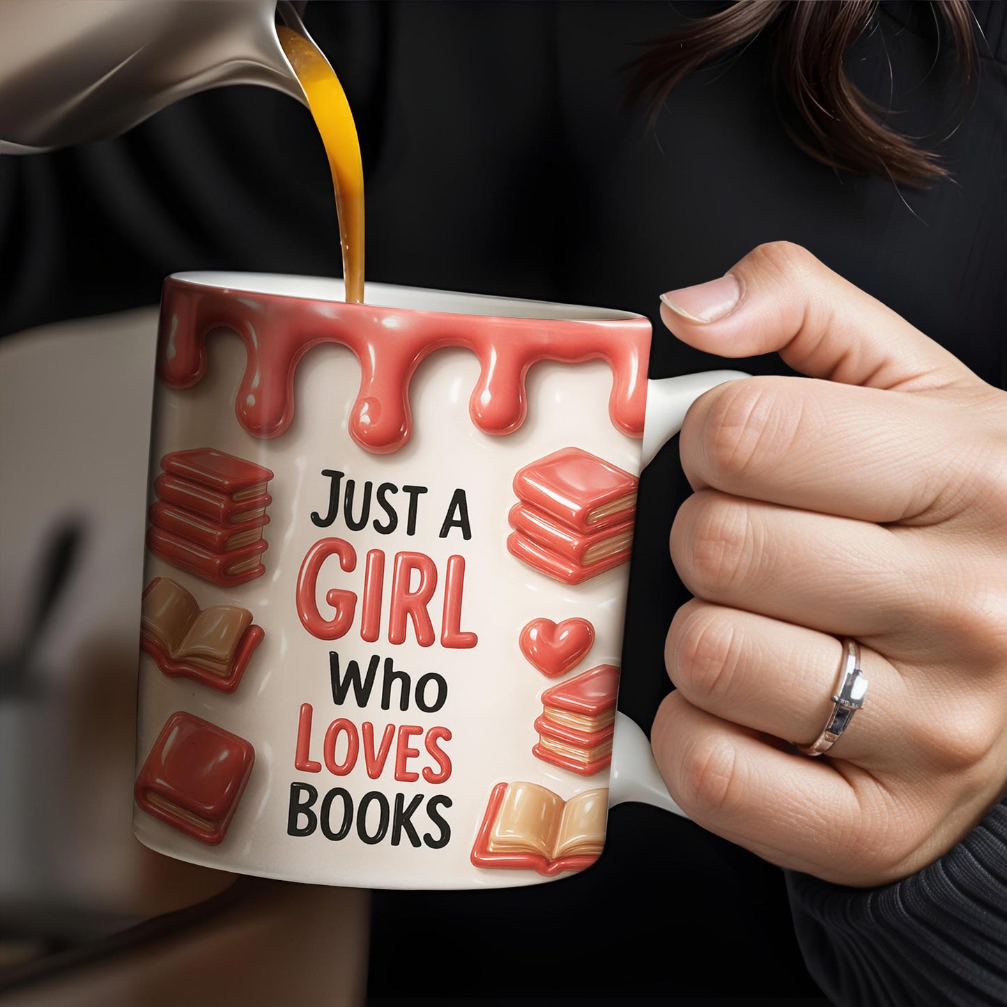 Just A Girl Who Loves Books, Hearts and Books Design - Personalized Custom Coffee Mug - READ001_MG