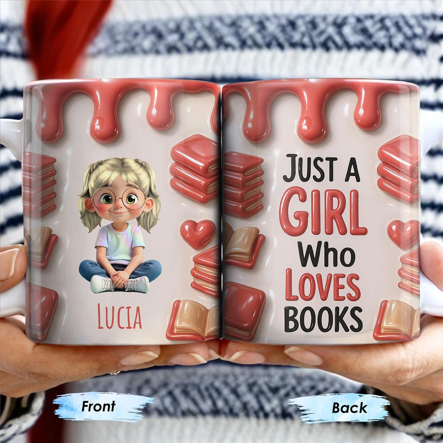 Just A Girl Who Loves Books, Hearts and Books Design - Personalized Custom Coffee Mug - READ001_MG