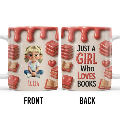 Just A Girl Who Loves Books, Hearts and Books Design - Personalized Custom Coffee Mug - READ001_MG