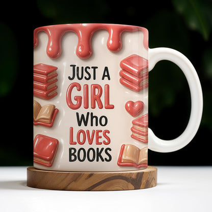 Just A Girl Who Loves Books, Hearts and Books Design - Personalized Custom Coffee Mug - READ001_MG